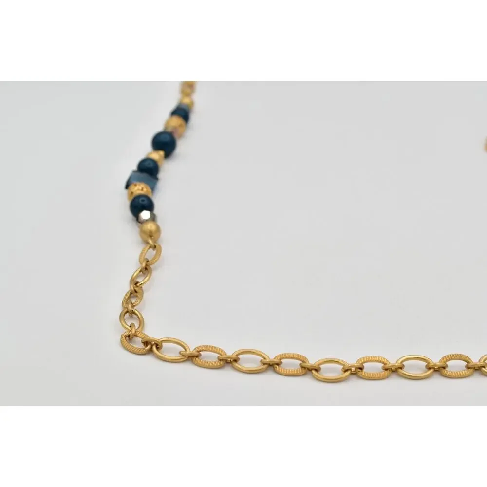 Brighton Chunky Station Necklace Brushed Gold Blue Crystal Contempo Belt BinBJ